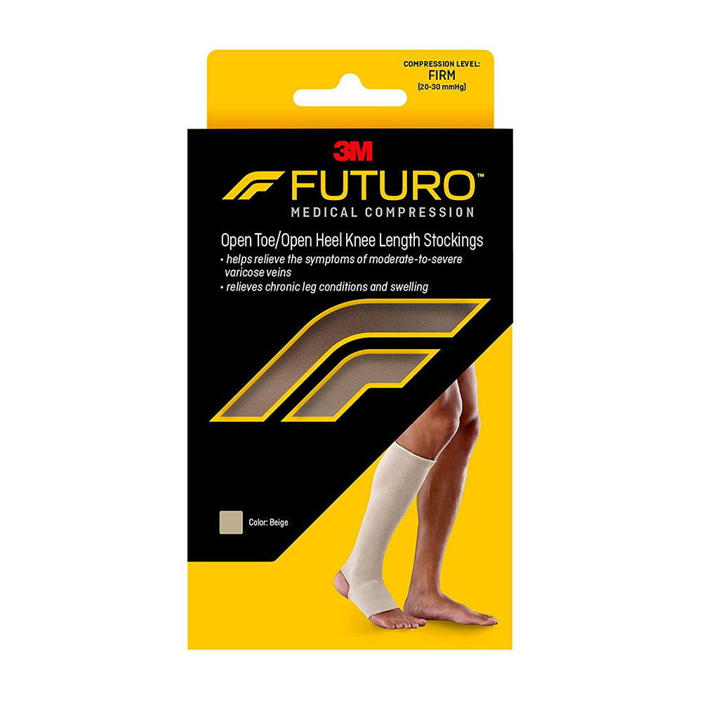 Futuro Therapeutic Support, Firm Compression Knee High, Open Toe, Beige, Medium - 1 Ea